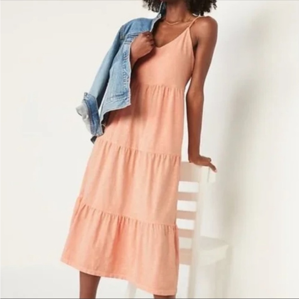 Old Navy Women’s Pale Orange Sleeveless Tiered Sub-Knit Midi Cami Swing Dress